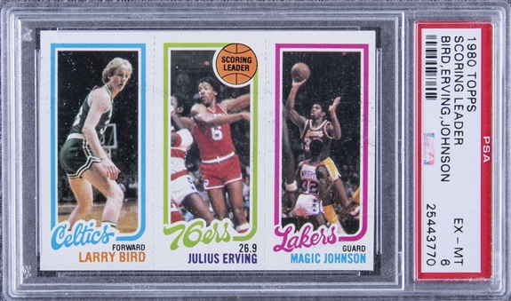 1980 Topps Larry Bird, Julius Erving, Magic Johnson Rookie Card - PSA EX-MT 6